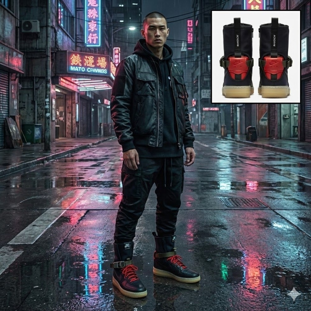 Nike Acronym Air Force 1 Downtown Hi SP Black Crimson 649941-006 Mens 9 Techwear